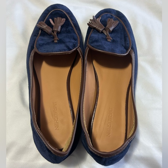 J. McLaughlin Cecily Preppy Navy Velvet Loafers with Brown Tassels - Picture 4 of 8